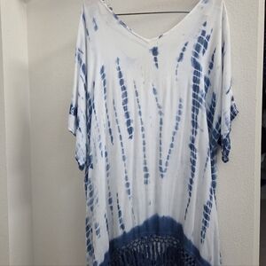 Raya Sun Blue Tie-Dye Fringe Top